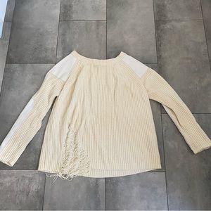 Marc by Marc Jacobs cream knit and leather accents crew neck sweater M